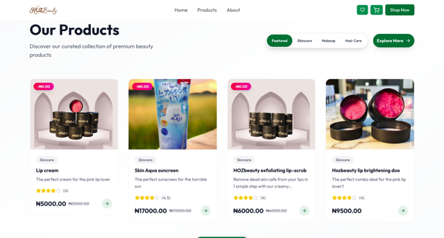 HOZ Beauty - Web Design & Development project screenshot